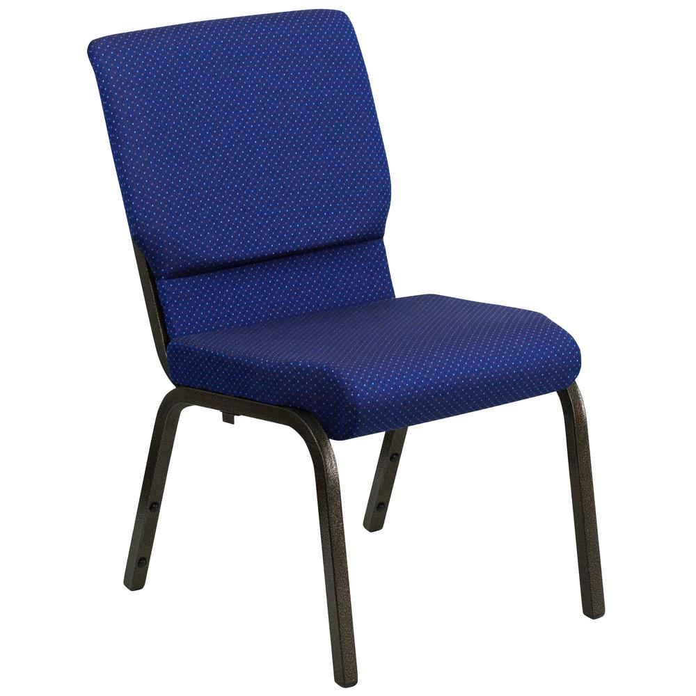 18.5''W Stacking Church Chair in Navy Blue Patterned Fabric - Gold Vein Frame