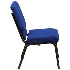 18.5''W Stacking Church Chair in Navy Blue Patterned Fabric - Gold Vein Frame