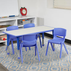 23.625''W x 47.25''L Blue Plastic Height Activity Table Set with 4 Chairs