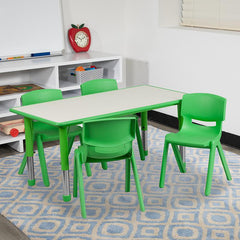 23.625''W x 47.25''L Green Plastic Height Activity Table Set with 4 Chairs