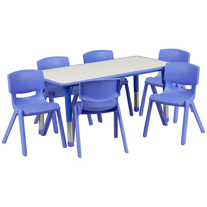 23.625''W x 47.25''L Blue Plastic Height Activity Table Set with 6 Chairs