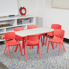 23.625''W x 47.25''L Red Plastic Height Activity Table Set with 6 Chairs