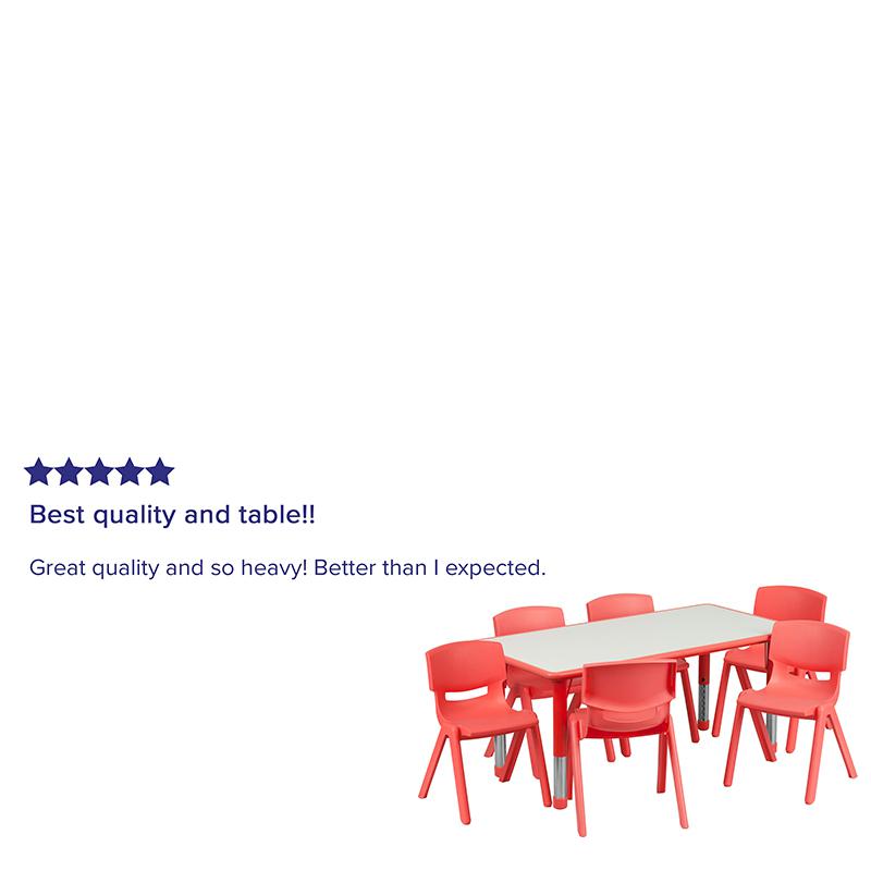 23.625''W x 47.25''L Red Plastic Height Activity Table Set with 6 Chairs