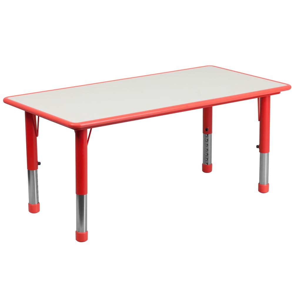23.625''W x 47.25''L Red Plastic Height Adjustable Activity Table with Grey Top