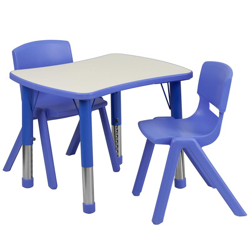 21.875''W x 26.625''L Blue Plastic Height Activity Table Set with 2 Chairs