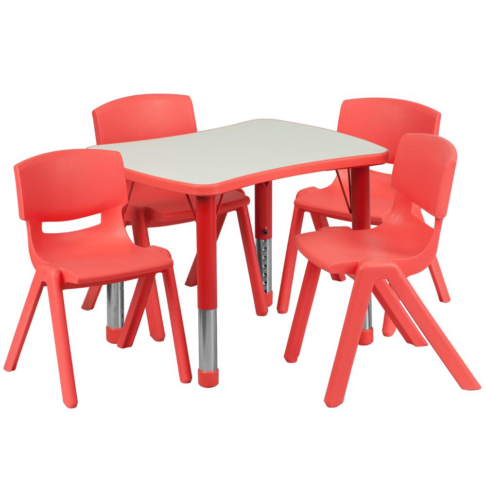 21.875''W x 26.625''L Red Plastic Height Activity Table Set with 4 Chairs