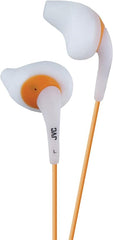 JVC White and Orange Nozzel Secure Comfort Fit Sweat Proof Gumy Sport Earbuds with long colored cord HA-EN10W