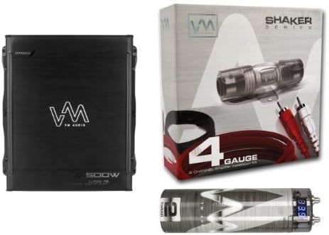 VM Audio 500W 2 Channel Car Amp + 4 Gauge Wiring Kit (Red) + 2 Farad Capacitor