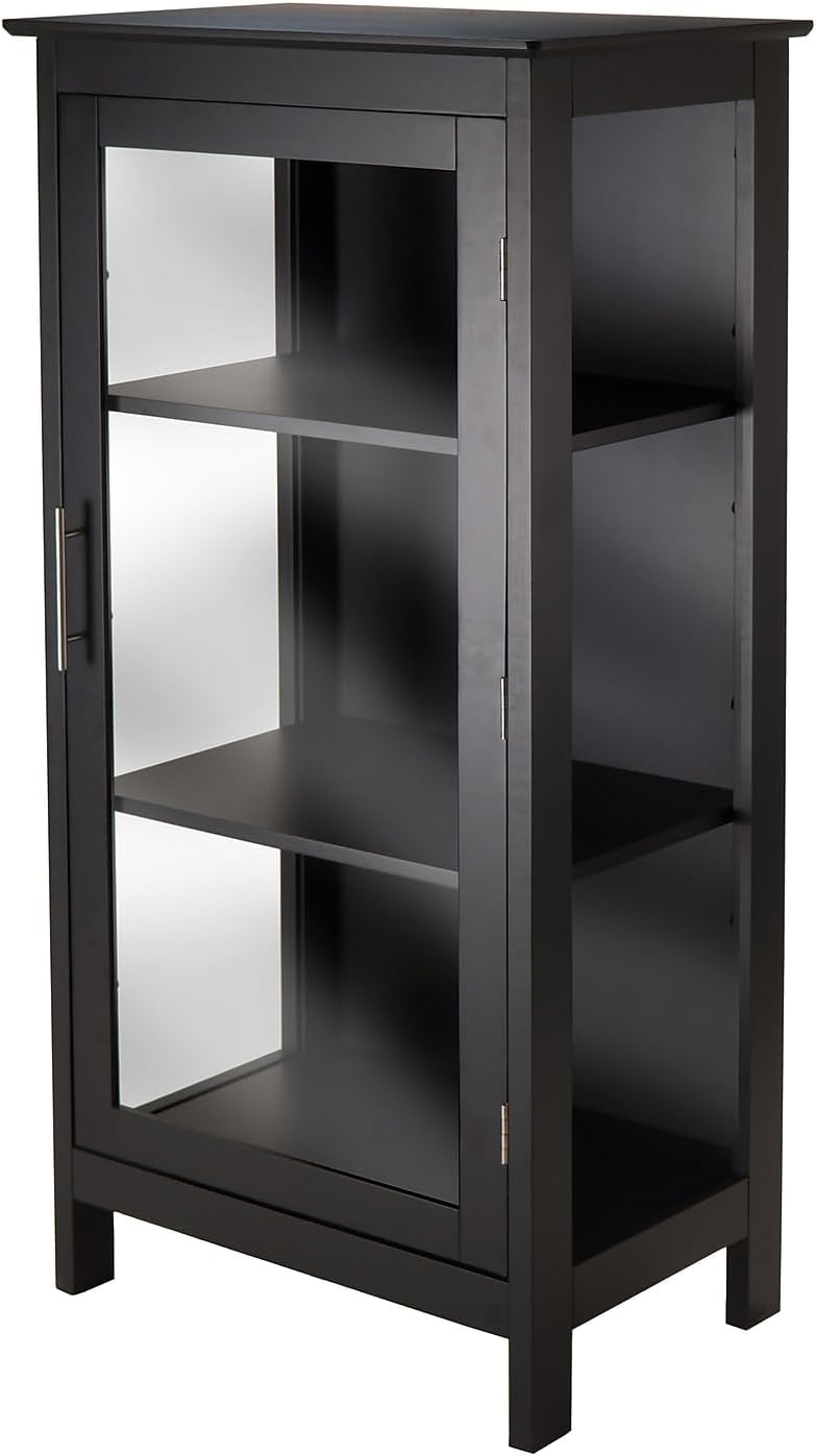 Winsome Poppy Display Cabinet with 3-Sided Tempered Glass, 47.2"H, Black (20523)