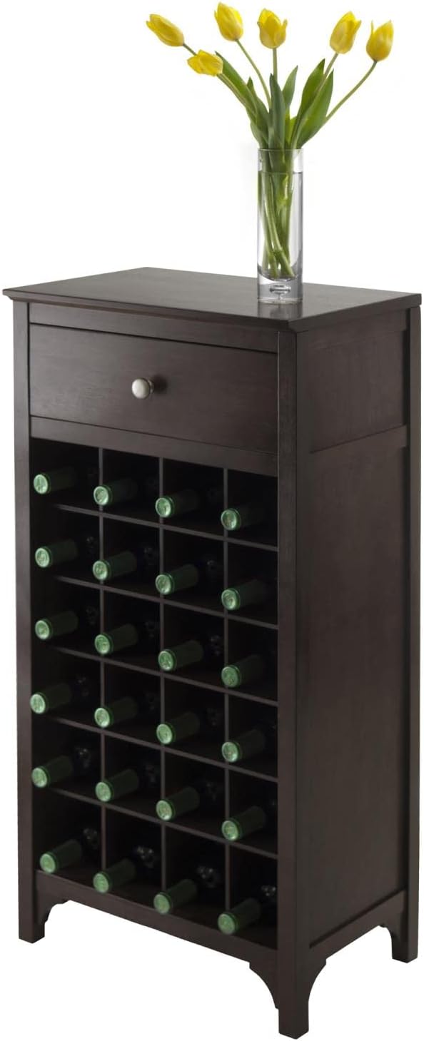 Winsome Ancona Modular 24 Bottle Wine Cabinet with Drawer 19.09W x 12.6D x 37.52H-Inches, Dark Espresso