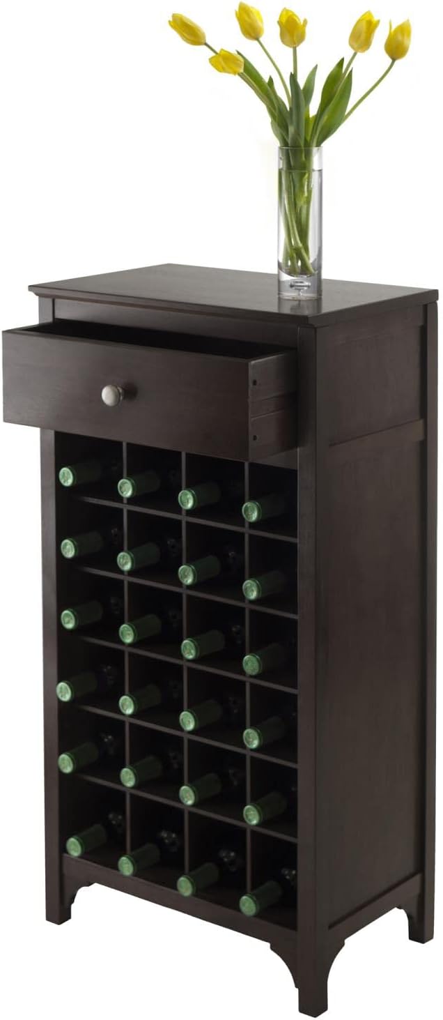 Winsome Ancona Modular 24 Bottle Wine Cabinet with Drawer 19.09W x 12.6D x 37.52H-Inches, Dark Espresso