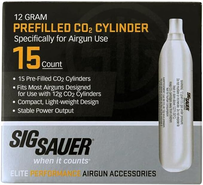 Sig Sauer 12 Gram Prefilled CO2 Cylinders for Airguns | Compact Lightweight Replacement CO2 Cartridges with Stable Power Output for ASP Air Pistols & Air Rifles