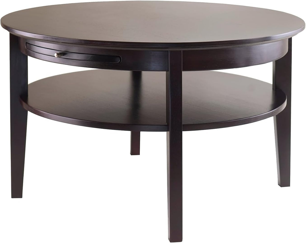 Winsome 18-inch Wood Amelia Round Coffee Table With Pull Out Tray, Dark Espresso (92232)