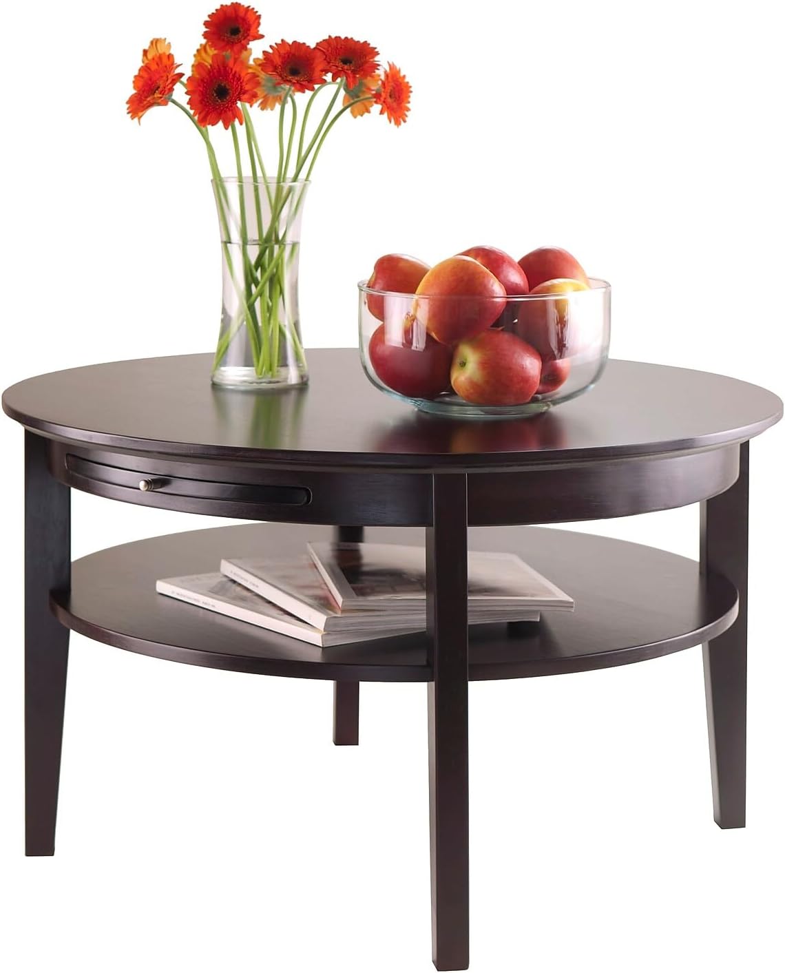 Winsome 18-inch Wood Amelia Round Coffee Table With Pull Out Tray, Dark Espresso (92232)