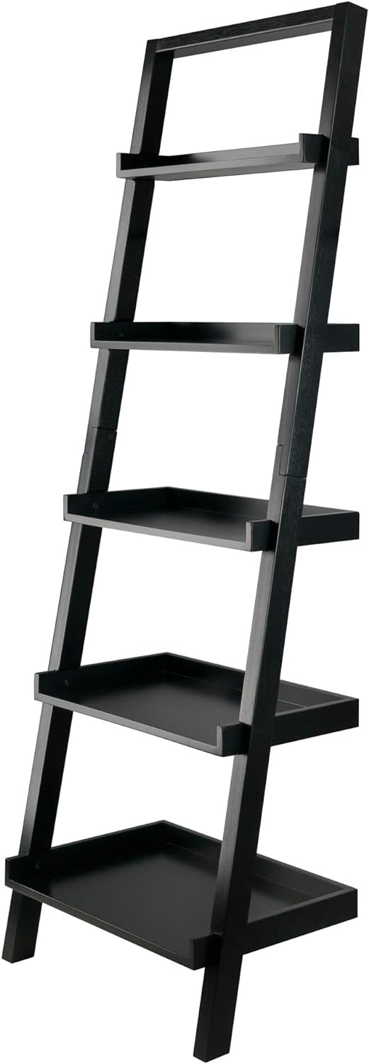 Winsome Bellamy 5-Shelf 69"H Leaning Bookcase, Black (29553)