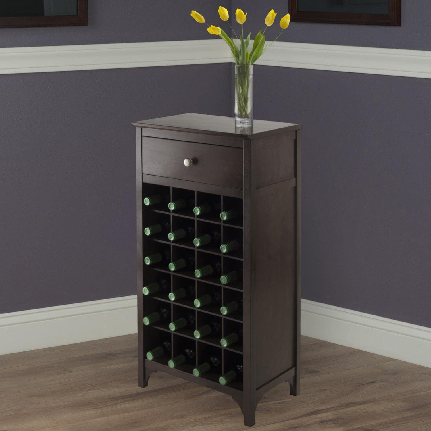 Winsome Ancona Modular 24 Bottle Wine Cabinet with Drawer 19.09W x 12.6D x 37.52H-Inches, Dark Espresso