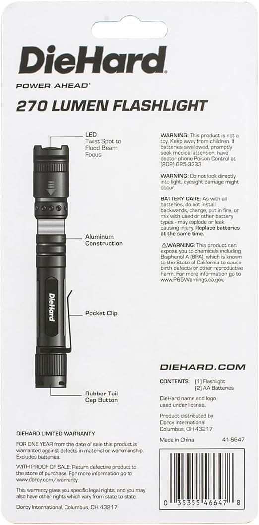 DieHard 41-6647 270-Lumen Aluminum Twist-Focus Flashlight