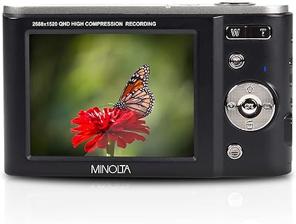 Minolta MND20-BK MND20 16x Digital Zoom 44 MP/2.7K Quad HD Digital Camera (Black)
