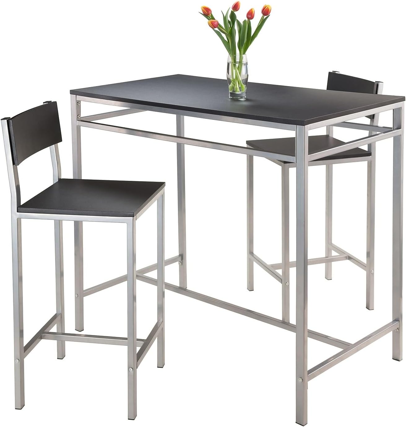 Winsome Hanley Table with Two 26" High Back Stools, Black (93336)