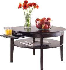 Winsome 18-inch Wood Amelia Round Coffee Table With Pull Out Tray, Dark Espresso (92232)