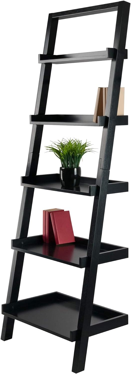 Winsome Bellamy 5-Shelf 69"H Leaning Bookcase, Black (29553)