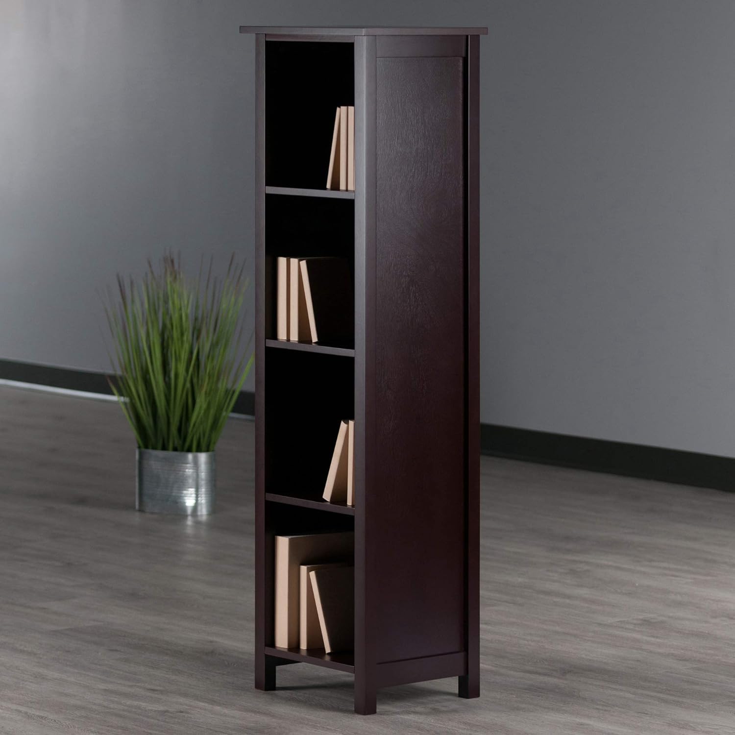 Winsome Milan Solid/Composite Wood 5-Tier Tall Storage Shelf or Bookcase, Antique Walnut (94416)