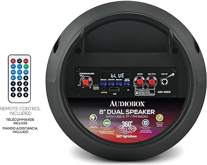 Audiobox ABX-285R ABX-285R Dual-8-In. 1,200-Watt Bluetooth Rechargeable Speaker with 360deg Lights and Microphone