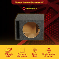 QPower 10 Inch Subwoofer Box, Vented Speaker Box for In-Car Audio