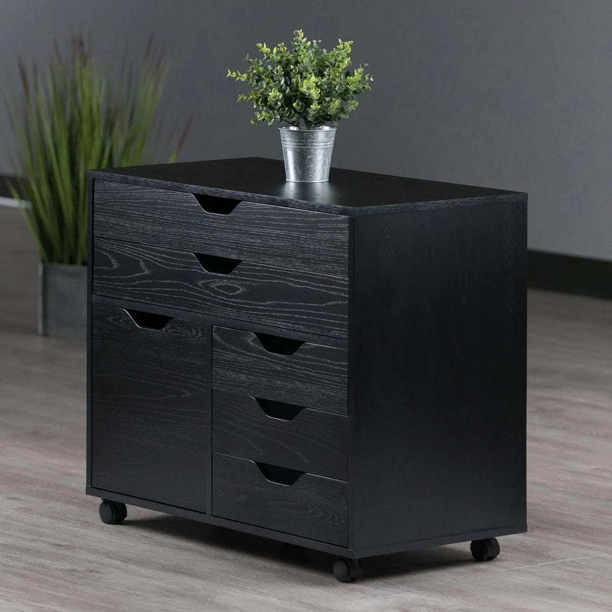 Winsome Wood Halifax Cabinet/Cupboard, 2 Large Drawer with 3 Small Drawer, Black
