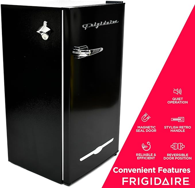 Frigidaire EFR376-B-BLACK 3.2-Cu.-Ft. 65-Watt Retro Bar Fridge with Side Bottle Opener (Black)