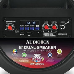 Audiobox ABX-285R ABX-285R Dual-8-In. 1,200-Watt Bluetooth Rechargeable Speaker with 360deg Lights and Microphone