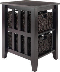 Winsome Morris 25.04" x 20.08" x 16.54" Wood Side Table With 2 Foldable Baskets, Espresso