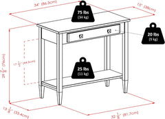 Winsome Richmond 33.98-inch x 29.92-inch x 15.69-inch Wood Console Hall Table Tapered Leg, Brown (94136)