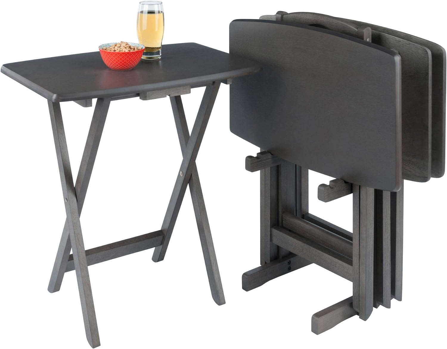 WINSOME Dorian Oversized Snack Table Set, Oyster Gray (Brown Base) (replace color may vary)., 23.62 x 15.75 x 25.51, 5pc
