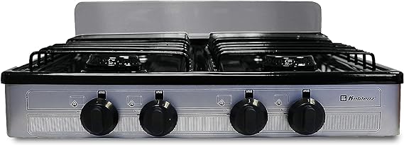 Koblenz PSK-400S 4 Portable Porcelain Cover and Four 16,000 BTU Burners, Stainless Steel Stove for Propane Gas