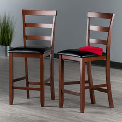 Winsome Wood Simone 2-Pc Cushion Ladder-Back Counter Stool Set, Black and Walnut