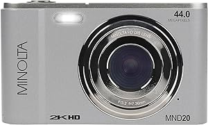 Minolta MND20-S MND20 16x Digital Zoom 44 MP/2.7K Quad HD Digital Camera (Silver)