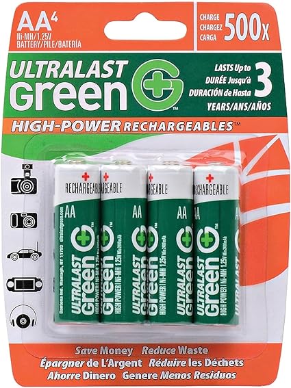 Ultralast ULGHP4AA Green High-Power Rechargeables AA NiMH Batteries (4 Pack)