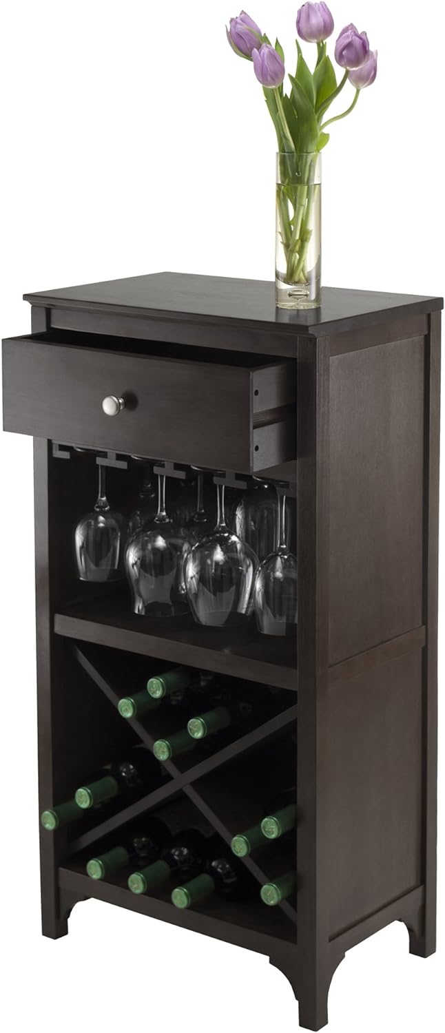 Winsome Ancona X Shelf Modular Wine Cabinet With 1-Drawer, Glass Rack, Dark Espresso (92745)