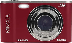 Minolta MND20-R MND20 16x Digital Zoom 44 MP/2.7K Quad HD Digital Camera (Red)