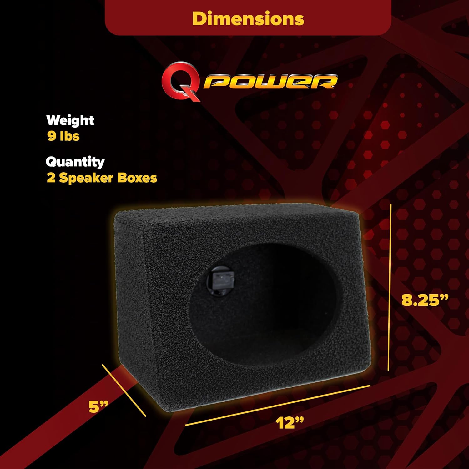 Q Power 6 by 9 Inches Speaker Box Audio Enclosure with Durable Black Bed Rhino Liner Spray Finish with Terminal Cup Connectors (2 Pack)
