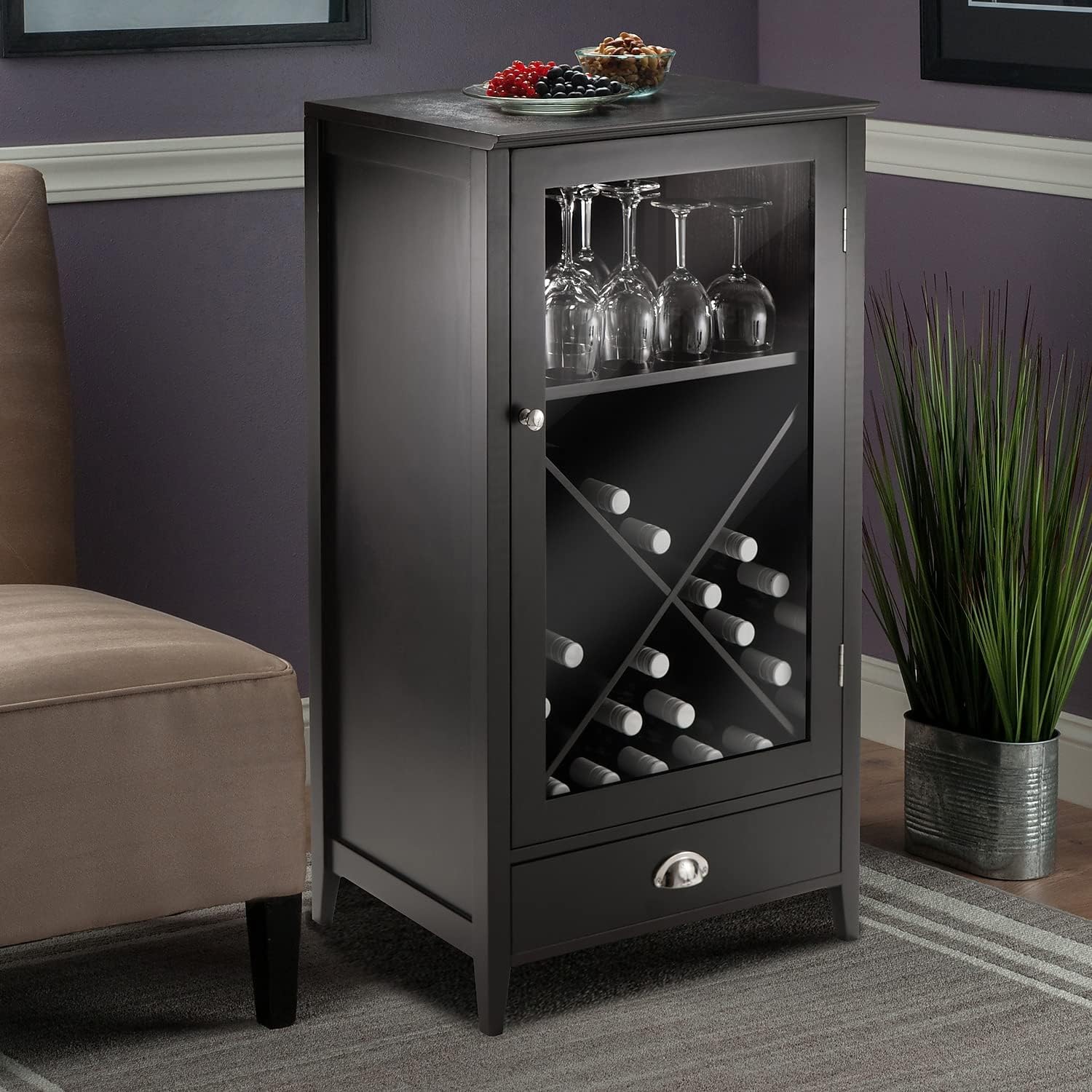 Winsome Bordeaux Modular Wine Cabinet X-Panel, Dark Wood Finish (92442)