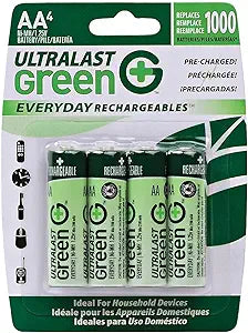 Ultralast ULGED4AA Green Everyday Rechargeables AA NiMH Batteries, 4 pk