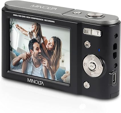 Minolta MND20-BK MND20 16x Digital Zoom 44 MP/2.7K Quad HD Digital Camera (Black)