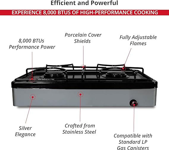 Koblenz PSK-200S 2-Burner Gas Stove, Silver