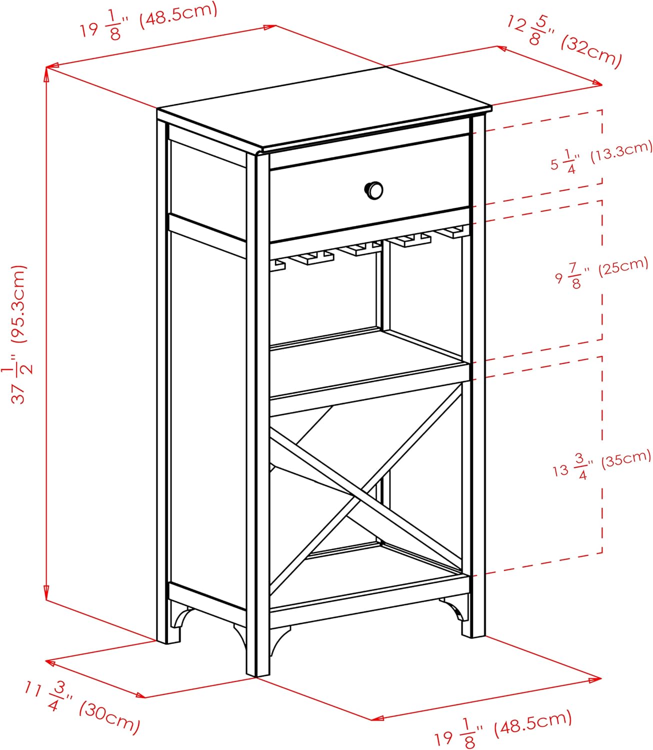 Winsome Ancona X Shelf Modular Wine Cabinet With 1-Drawer, Glass Rack, Dark Espresso (92745)