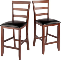 Winsome Wood Simone 2-Pc Cushion Ladder-Back Counter Stool Set, Black and Walnut