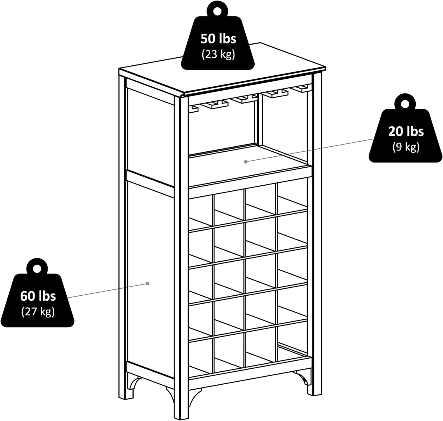 Winsome Ancona 37.52-inch x 19.09-inch x 12.6-inch 20-Bottle Modular Wine Cabinet With Glass Rack, Dark Espresso (92729)