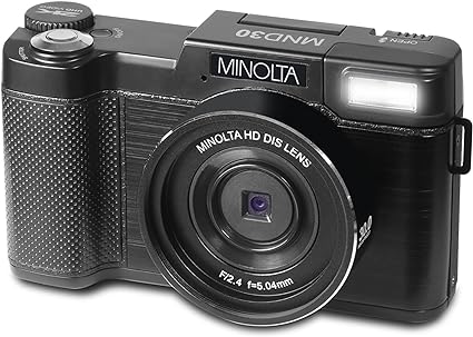 Minolta MND30-BK MND30 4x Digital Zoom 30 MP/2.7K Quad HD Digital Camera (Black)