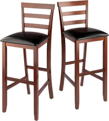 Winsome Simone 2-Pc Cushion Ladder-Back Bar Stool Set, Black and Walnut